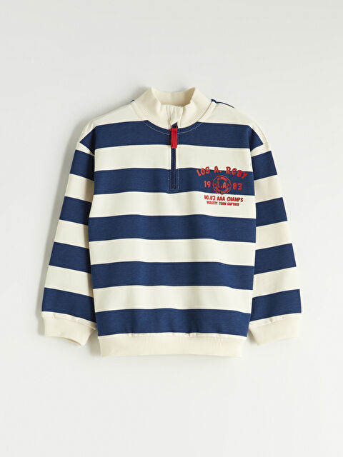 LCW Kids Dik Yaka Çizgili Erkek Çocuk Sweatshirt - S60668Z1-LQA