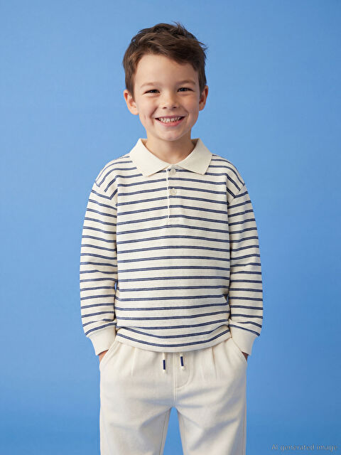 LCW Kids Polo Yaka Çizgili Erkek Çocuk Tişört - S60675Z1-LQA