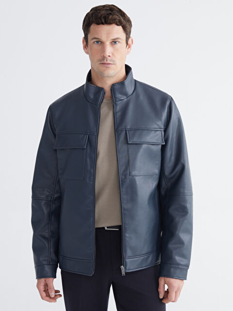 LCWAIKIKI Classic Standart Kalıp Dik Yaka Erkek Deri Görünümlü Ceket - S60984Z8-YMZ