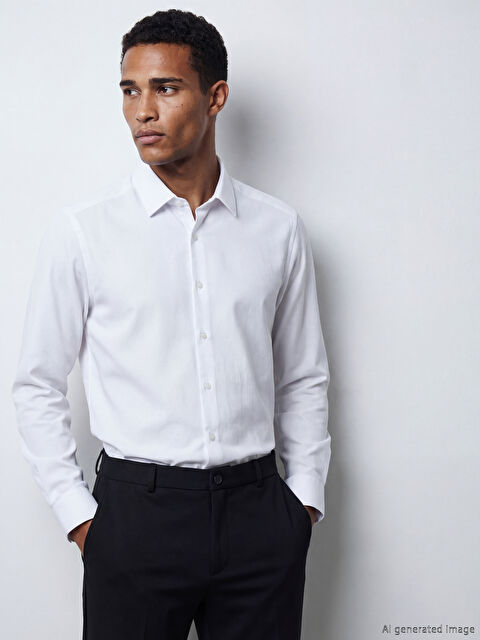 LCWAIKIKI Classic Slim Fit Uzun Kollu Armürlü Erkek Gömlek - S61064Z8-Q6K