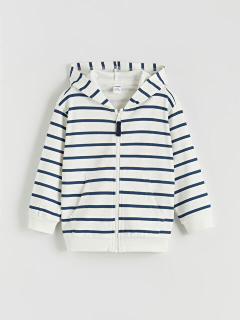 LCW Kids Kapüşonlu Çizgili Erkek Çocuk Fermuarlı Sweatshirt - S61217Z1-LRA