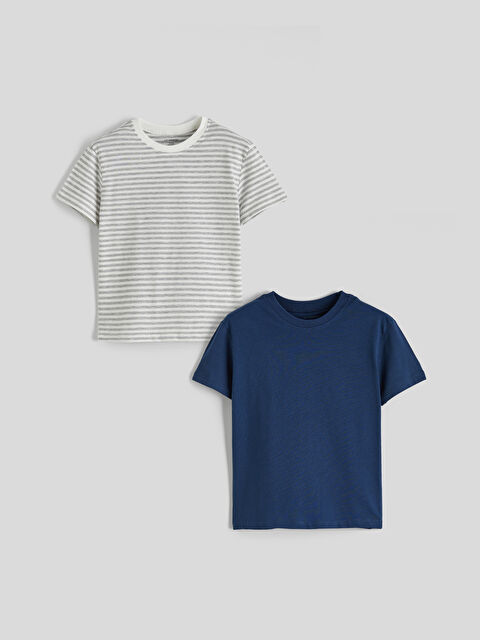 LCW Kids Bisiklet Yaka Çizgili Erkek Çocuk Tişört 2'li - S61402Z1-RTW