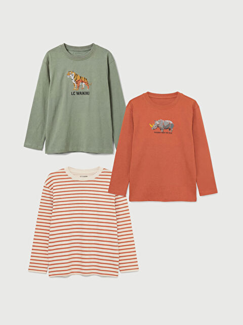LCW Kids Bisiklet Yaka Baskılı Erkek Çocuk Tişört 3'lü - S61411Z1-GX7
