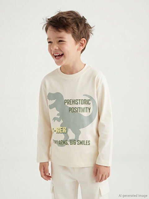 LCW Kids Dinozor Baskılı Erkek Çocuk Tişört - S61414Z1-QVK