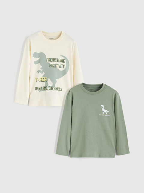 LCW Kids Dinazor Baskılı Erkek Çocuk Tişört 2'li - S61417Z1-GX7