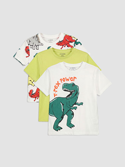 LCW Kids Bisiklet Yaka Baskılı Erkek Çocuk 3'lü Tişört