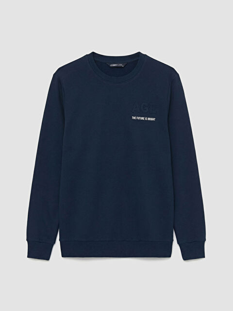 LCWAIKIKI Classic Bisiklet Yaka Baskılı Erkek Sweatshirt - S61456Z8-DWP