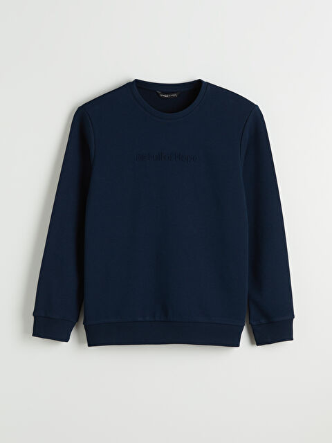 LCWAIKIKI Classic Bisiklet Yaka Baskılı Erkek Sweatshirt - S61459Z8-DWP