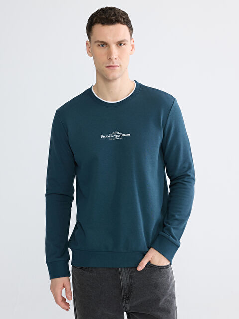 LCWAIKIKI Classic Bisiklet Yaka Baskılı Erkek Sweatshirt - S61462Z8-QT0