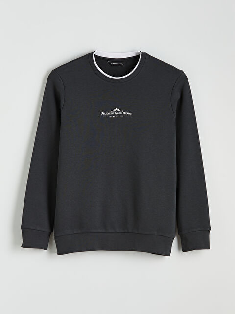 LCWAIKIKI Classic Bisiklet Yaka Baskılı Erkek Sweatshirt - S61462Z8-ZM7