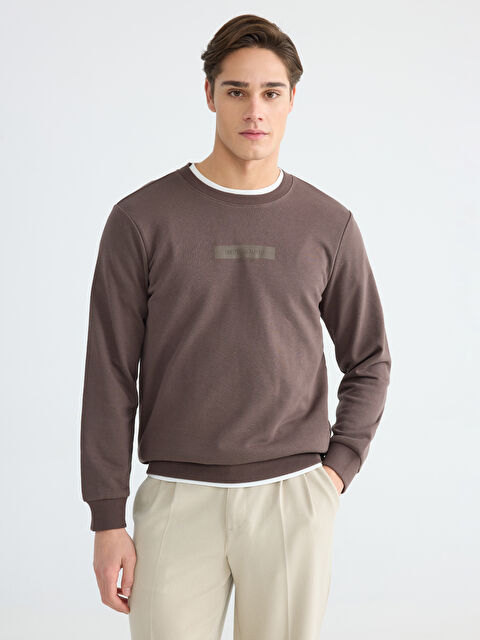 LCWAIKIKI Classic Bisiklet Yaka Baskılı Erkek Sweatshirt - S61465Z8-958