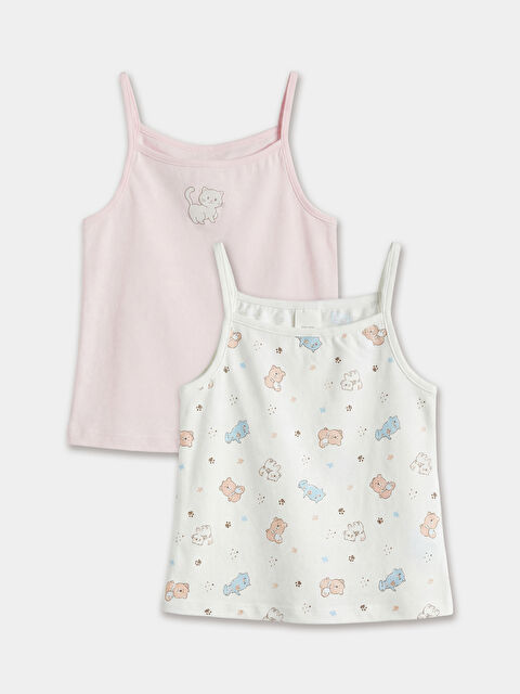 LCW Kids Kare Yaka Baskılı Kız Çocuk Atlet 2'li - S61523Z1-LRA