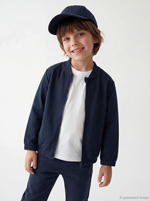 LCW Kids Kolej Yaka Erkek Çocuk Fermuarlı Sweatshirt - S61561Z1-DWP