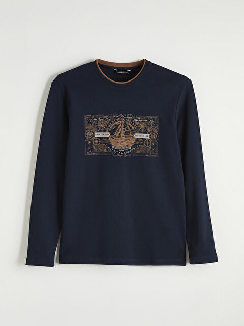 LCWAIKIKI Classic Bisiklet Yaka Baskılı Erkek Sweatshirt - S61575Z8-DWP