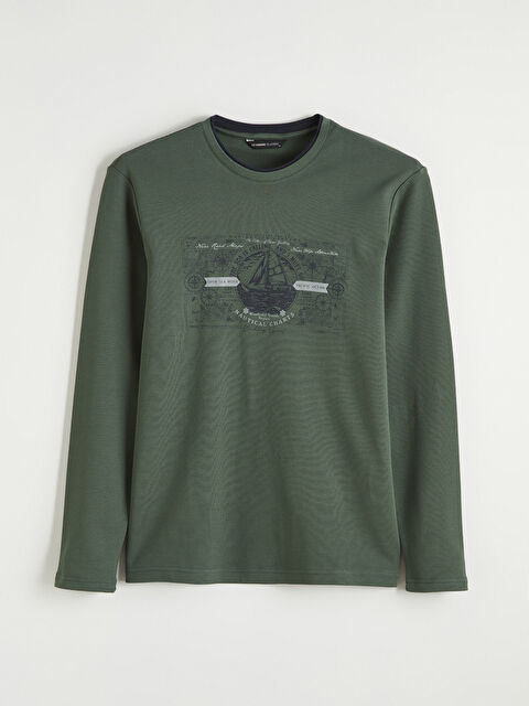 LCWAIKIKI Classic Bisiklet Yaka Baskılı Erkek Sweatshirt - S61575Z8-HRV