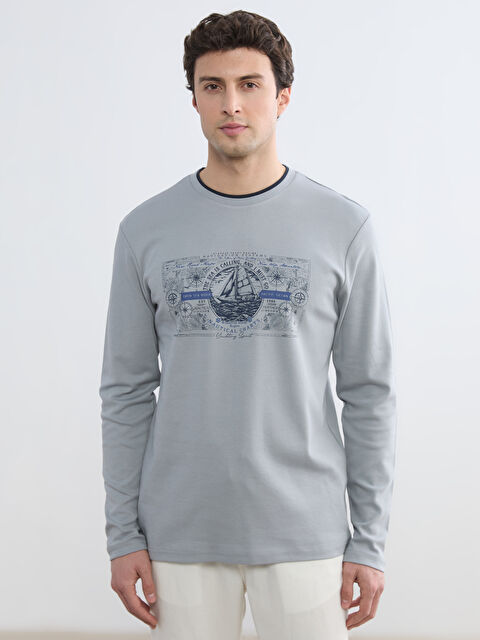LCWAIKIKI Classic Bisiklet Yaka Baskılı Erkek Sweatshirt - S61575Z8-YMD