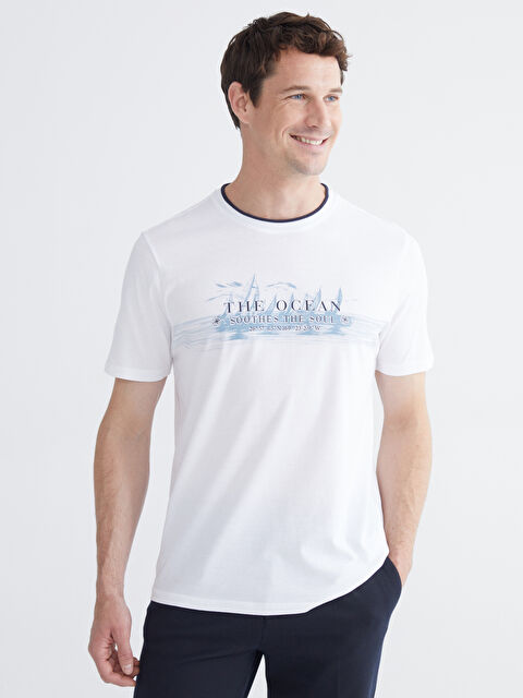 LCWAIKIKI Classic Bisiklet Yaka Baskılı Penye Erkek Tişört - S61656Z8-Q6K