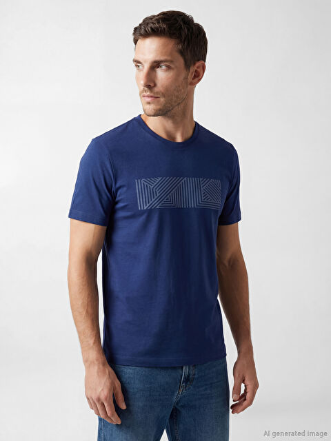 LCWAIKIKI Classic Bisiklet Yaka Baskılı Erkek Penye Tişört