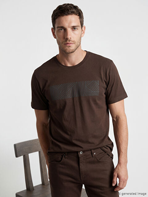 LCWAIKIKI Classic Bisiklet Yaka Baskılı Erkek Penye Tişört