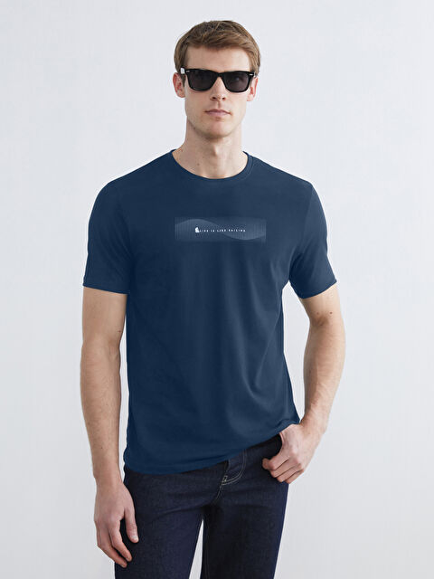 LCWAIKIKI Classic Bisiklet Yaka Baskılı Penye Erkek Tişört