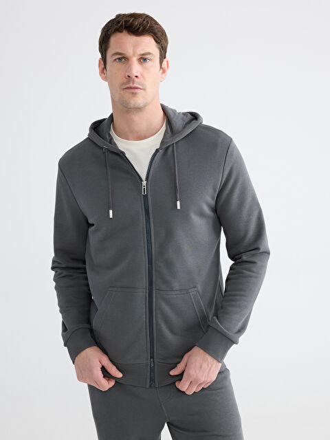 LCWAIKIKI Classic Standart Kalıp Kapüşonlu Erkek Fermuarlı Sweatshirt - S61738Z8-ZPC