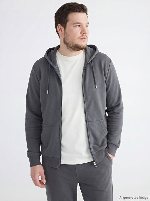 LCWAIKIKI Classic Standart Kalıp Kapüşonlu Erkek Fermuarlı Sweatshirt