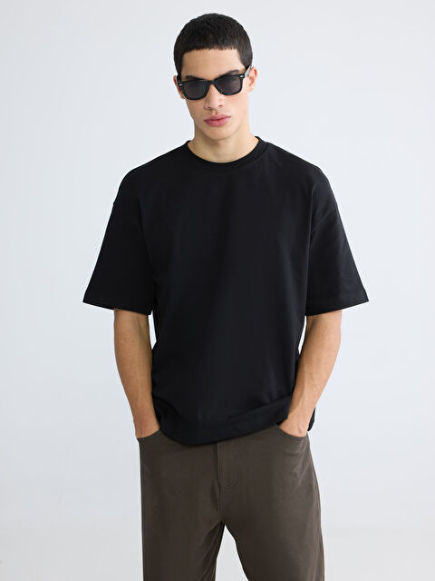 XSIDE Bisiklet Yaka Erkek Oversize Fit Tişört - S61815Z8-CVL