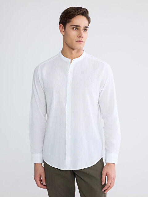 LCWAIKIKI Classic Regular Fit Crinkle Men's Grandad Collar Shirt - S61828Z8-Q6K