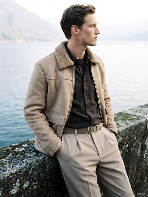 SOUTHBLUE Standart Kalıp Kürk Yaka Erkek Süet Mont - S61843Z8-DFV