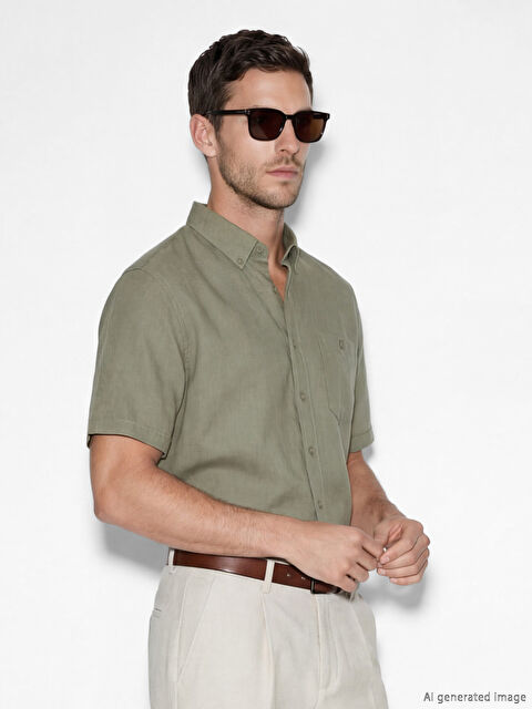 LCWAIKIKI Classic Πουκάμισο από μείγμα λινού κανονικής εφαρμογής για άνδρες