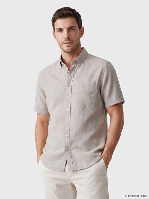 LCWAIKIKI Classic Regular Fit Keten Karışımlı Erkek Gömlek