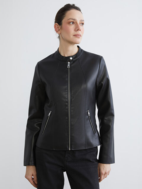 LCWAIKIKI Classic Mandarin Collar Faux Leather Jacket - S61924Z8-CVL