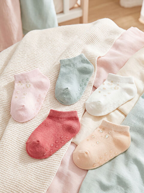 LCW baby Patterned Baby Girls' Trainer Socks 5-Pack