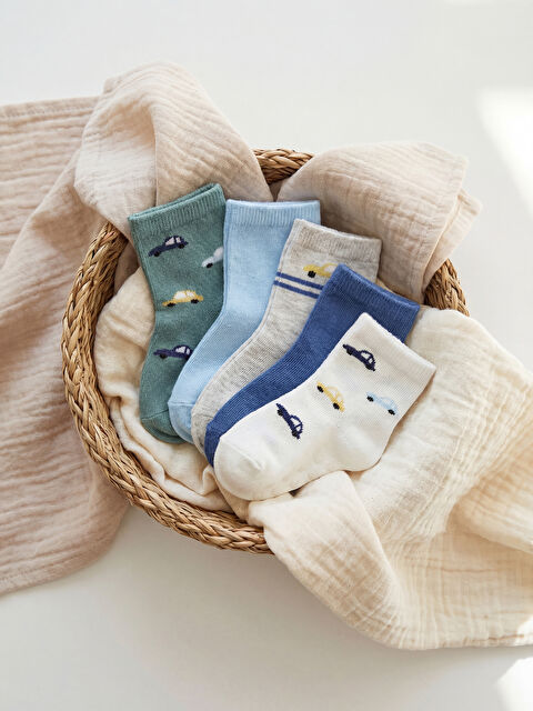 LCW baby Araba Desenli Erkek Bebek Soket Çorap 5'li - S62063Z1-GMK