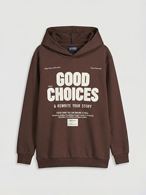 LCW Kids Kapüşonlu Slogan Baskılı Erkek Çocuk Sweatshirt - S62125Z4-Z7U