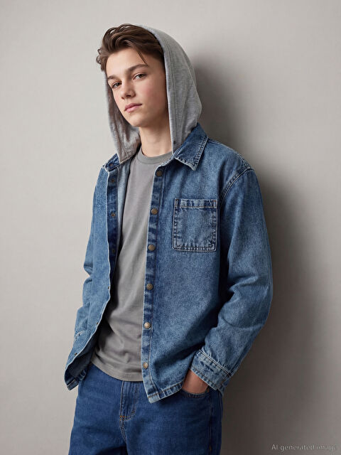 LCW Kids Kapüşonlu Erkek Çocuk Jean Gömlek