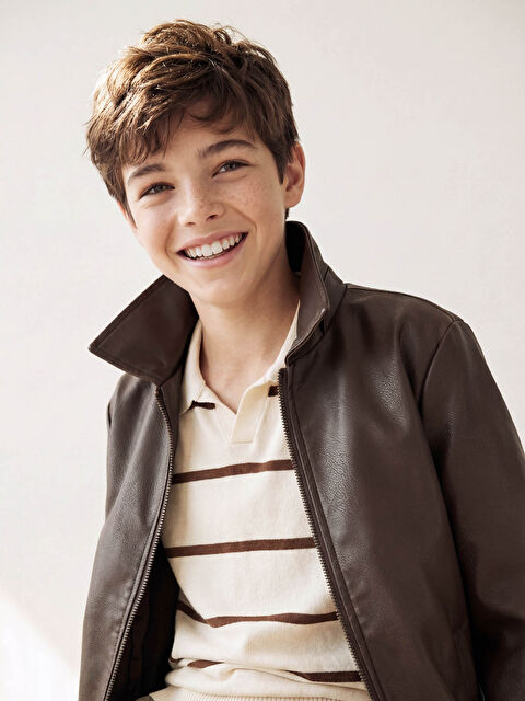 LCW Kids Deri Görünümlü Erkek Çocuk Mont - S62688Z4-HDS