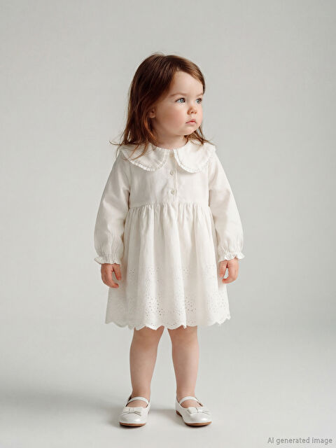 LCW baby Bebe Yaka Brodeli Kız Bebek Elbise - S62872Z1-FDU