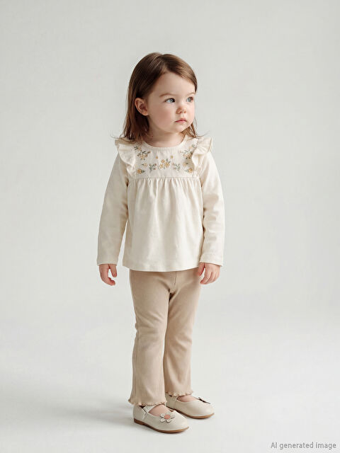 LCW baby Nakış Desenli İspanyol Paça Kız Bebek Bluz ve Tayt - S63049Z1-YG7