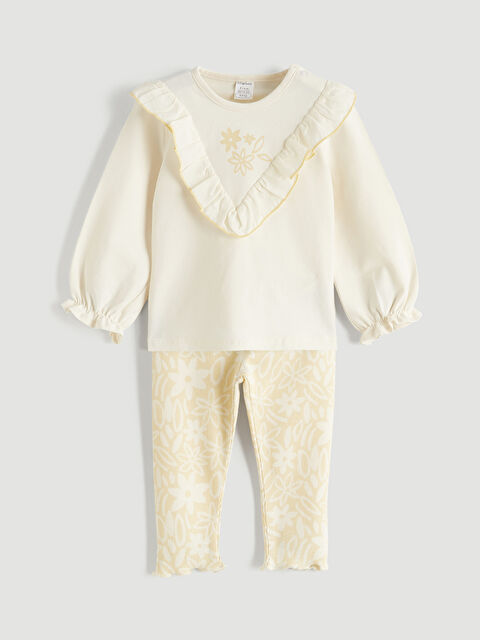 LCW baby Çiçekli Fırfırlı Kız Bebek Bluz ve Tayt - S63052Z1-YG7