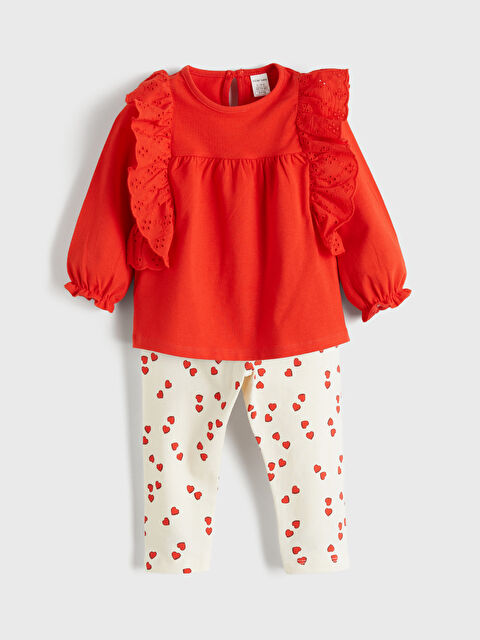LCW baby Kalp Desenli Kız Bebek Bluz ve Tayt - S63093Z1-GYE