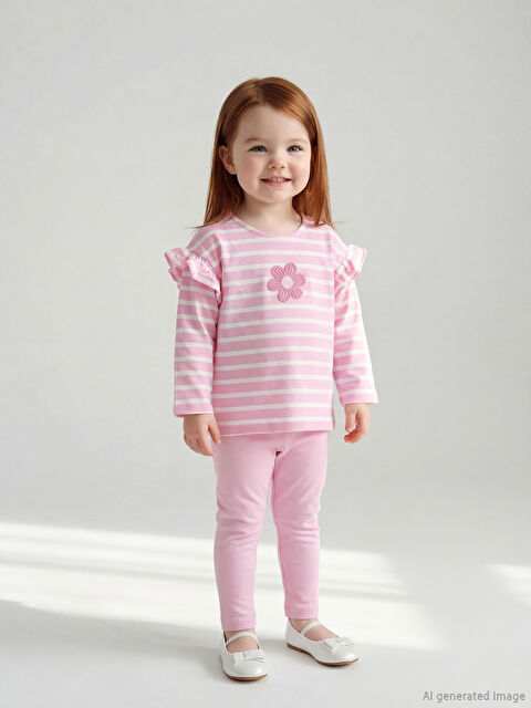 LCW baby Çiçek Nakışlı Kız Bebek Bluz ve Tayt - S63099Z1-LRA