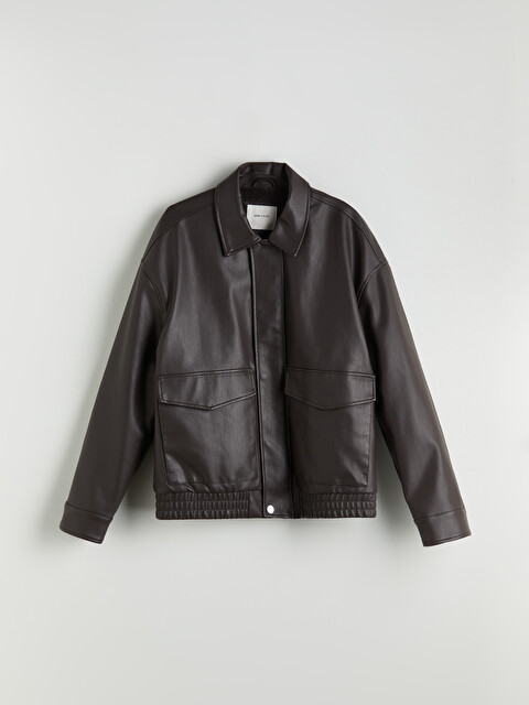 LCW Vision Relaxed Fit Collared Neck Men's Faux Leather Coat