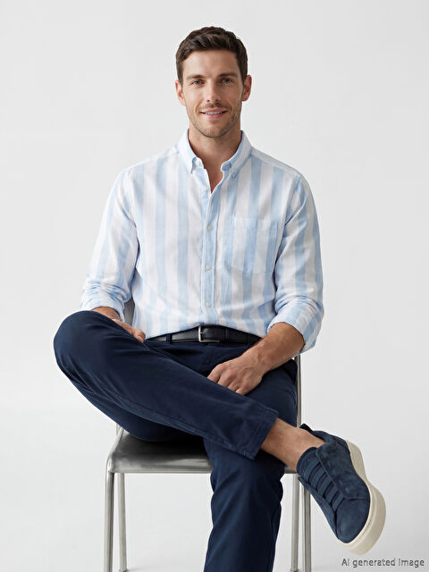 LCWAIKIKI Classic قميص رجالي مخطط بقماش دوبي بقصة عادية