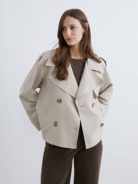 LCWAIKIKI Classic Kruvaze Yaka Oversize Kadın Trençkot - S63390Z8-CT2