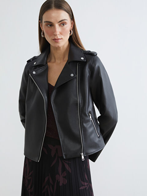 LCW EVERYDAY Biker Yaka Kadın Deri Görünümlü Ceket - S63427Z8-CVL