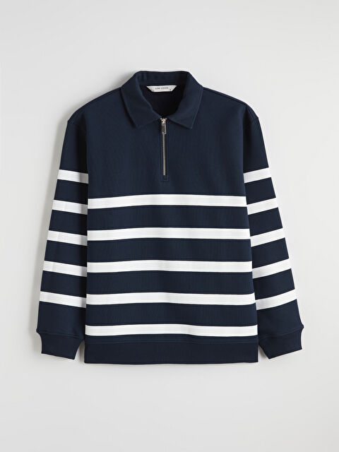 LCW Vision Polo Yaka Çizgili Erkek Kalın Sweatshirt - S63526Z8-LGS