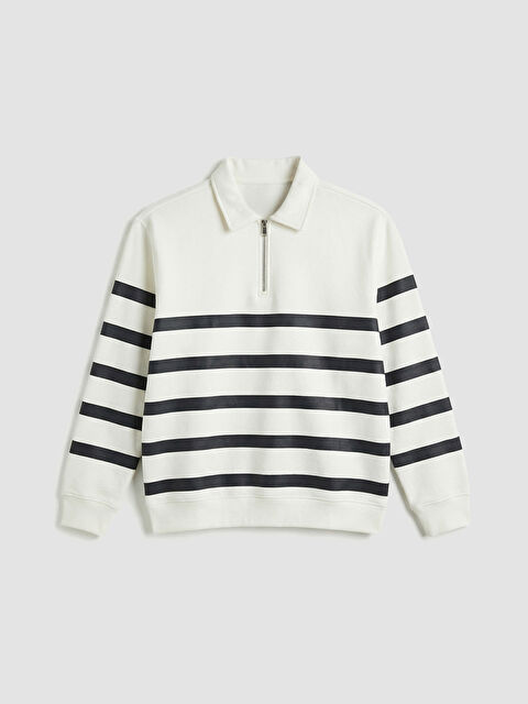 LCW Vision Polo Yaka Çizgili Erkek Kalın Sweatshirt - S63526Z8-LJX