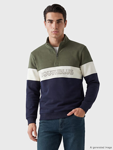 SOUTHBLUE Mock Neck Color Block Men's Sweatshirt