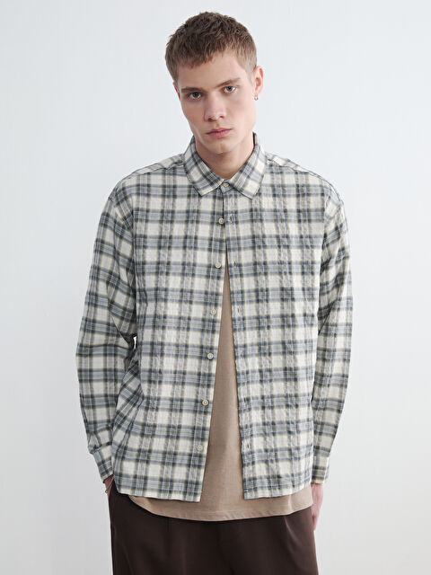 XSIDE Regular Fit Ekose Keten Görünümlü Erkek Gömlek - S63576Z8-LME